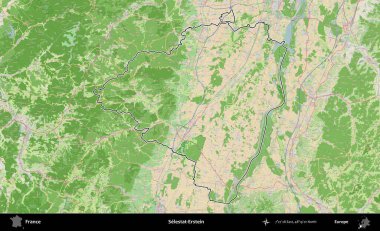 Selestat-Erstein. OpenStreetMap Fransız stili haritasında Fransa 'nın idari bölgesinin ana hatları belirlendi