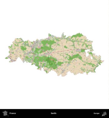 Senlis. Fransa 'nın idari bölgesi bir OpenStreetMap Fransız tarzı haritada beyazda izole edildi