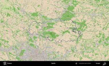 Senlis. OpenStreetMap Fransız stili haritasında Fransa 'nın idari bölgesinin ana hatları belirlendi