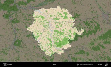 Duyular. Fransa 'nın idari alanı koyu renk bir OpenStreetMap tarzı Fransız haritasına vurgulandı ve özetlendi