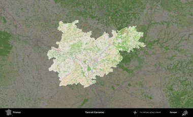 Tarn-et-Garonne. Fransa 'nın idari alanı koyu renk bir OpenStreetMap tarzı Fransız haritasına vurgulandı ve özetlendi