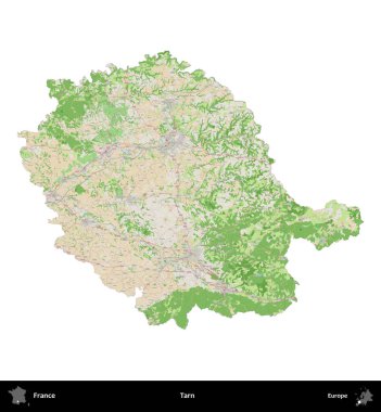 Tarn. Fransa 'nın idari bölgesi bir OpenStreetMap Fransız tarzı haritada beyazda izole edildi