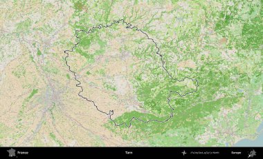 Tarn. OpenStreetMap Fransız stili haritasında Fransa 'nın idari bölgesinin ana hatları belirlendi
