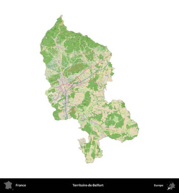 Territoire-de-Belfort. Fransa 'nın idari bölgesi bir OpenStreetMap Fransız tarzı haritada beyazda izole edildi