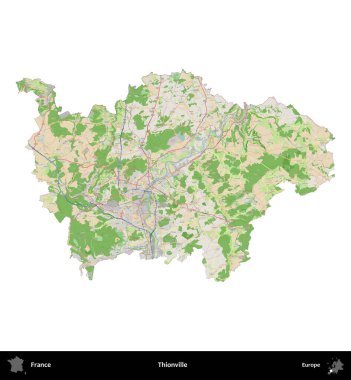 Thionville 'de. Fransa 'nın idari bölgesi bir OpenStreetMap Fransız tarzı haritada beyazda izole edildi