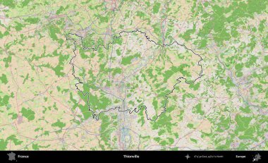 Thionville 'de. OpenStreetMap Fransız stili haritasında Fransa 'nın idari bölgesinin ana hatları belirlendi
