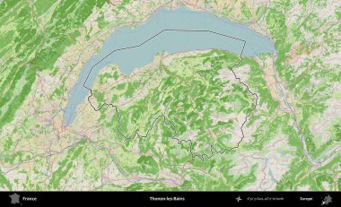 Thonon-les-Bains. OpenStreetMap Fransız stili haritasında Fransa 'nın idari bölgesinin ana hatları belirlendi