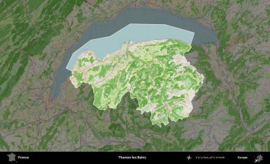 Thonon-les-Bains. Fransa 'nın idari alanı koyu renk bir OpenStreetMap tarzı Fransız haritasına vurgulandı ve özetlendi