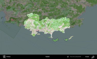 Toulon. Fransa 'nın idari alanı koyu renk bir OpenStreetMap tarzı Fransız haritasına vurgulandı ve özetlendi