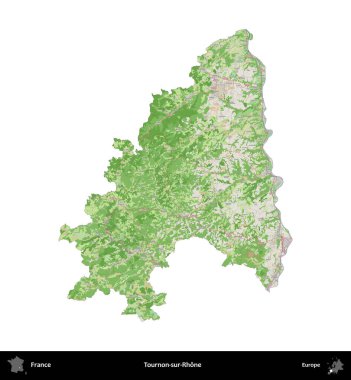 Tournon-sur-Rhone. Fransa 'nın idari bölgesi bir OpenStreetMap Fransız tarzı haritada beyazda izole edildi