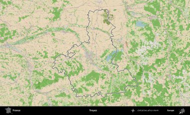 Troyes. OpenStreetMap Fransız stili haritasında Fransa 'nın idari bölgesinin ana hatları belirlendi