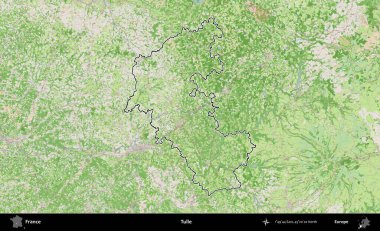 Tulle. OpenStreetMap Fransız stili haritasında Fransa 'nın idari bölgesinin ana hatları belirlendi