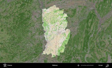 Valence. Fransa 'nın idari alanı koyu renk bir OpenStreetMap tarzı Fransız haritasına vurgulandı ve özetlendi