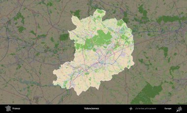 Valenciennes 'de. Fransa 'nın idari alanı koyu renk bir OpenStreetMap tarzı Fransız haritasına vurgulandı ve özetlendi