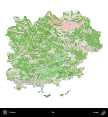 Var. Fransa 'nın idari bölgesi bir OpenStreetMap Fransız tarzı haritada beyazda izole edildi