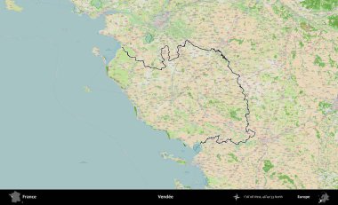 Vendee. OpenStreetMap Fransız stili haritasında Fransa 'nın idari bölgesinin ana hatları belirlendi