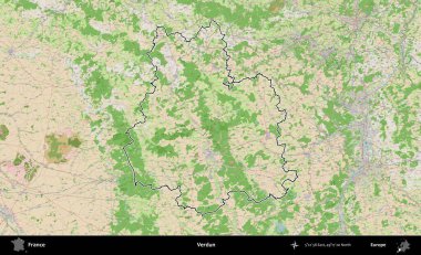 Verdun. OpenStreetMap Fransız stili haritasında Fransa 'nın idari bölgesinin ana hatları belirlendi