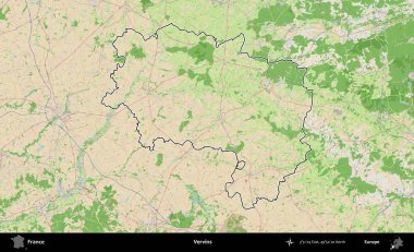 Vervinler. OpenStreetMap Fransız stili haritasında Fransa 'nın idari bölgesinin ana hatları belirlendi