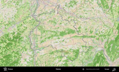 Vienne. OpenStreetMap Fransız stili haritasında Fransa 'nın idari bölgesinin ana hatları belirlendi