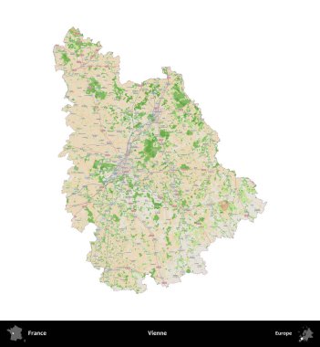 Vienne. Fransa 'nın idari bölgesi bir OpenStreetMap Fransız tarzı haritada beyazda izole edildi