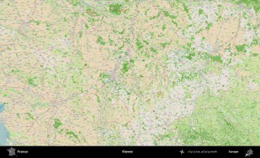 Vienne. OpenStreetMap Fransız stili haritasında Fransa 'nın idari alanı
