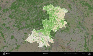 Vierzon. Fransa 'nın idari alanı koyu renk bir OpenStreetMap tarzı Fransız haritasına vurgulandı ve özetlendi