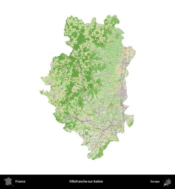 Villefranche-sur-Saone. Fransa 'nın idari bölgesi bir OpenStreetMap Fransız tarzı haritada beyazda izole edildi