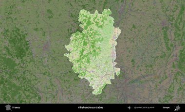 Villefranche-sur-Saone. Fransa 'nın idari alanı koyu renk bir OpenStreetMap tarzı Fransız haritasına vurgulandı ve özetlendi