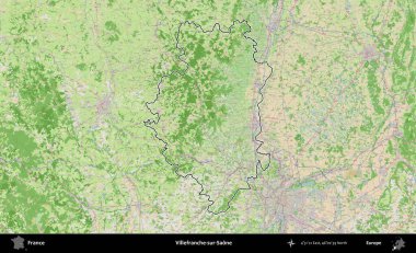 Villefranche-sur-Saone. OpenStreetMap Fransız stili haritasında Fransa 'nın idari bölgesinin ana hatları belirlendi