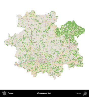 Villeneuve-sur-Lot. Fransa 'nın idari bölgesi bir OpenStreetMap Fransız tarzı haritada beyazda izole edildi