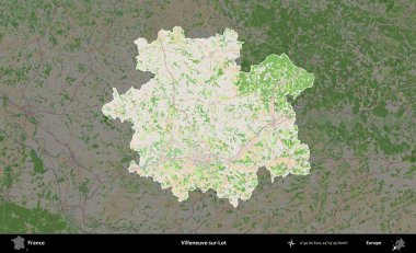 Villeneuve-sur-Lot. Fransa 'nın idari alanı koyu renk bir OpenStreetMap tarzı Fransız haritasına vurgulandı ve özetlendi
