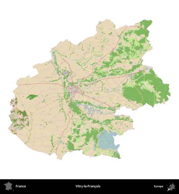 Vitry-le-Francois. Fransa 'nın idari bölgesi bir OpenStreetMap Fransız tarzı haritada beyazda izole edildi