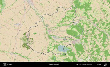 Vitry-le-Francois. OpenStreetMap Fransız stili haritasında Fransa 'nın idari bölgesinin ana hatları belirlendi