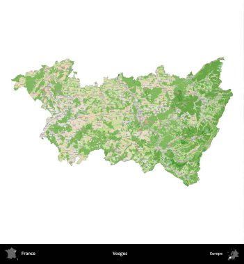 Vosges. Fransa 'nın idari bölgesi bir OpenStreetMap Fransız tarzı haritada beyazda izole edildi