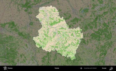 Yonne. Fransa 'nın idari alanı koyu renk bir OpenStreetMap tarzı Fransız haritasına vurgulandı ve özetlendi