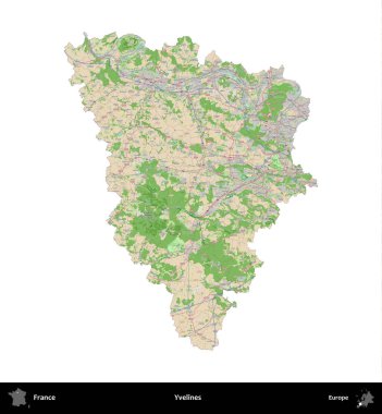 Yvelines. Fransa 'nın idari bölgesi bir OpenStreetMap Fransız tarzı haritada beyazda izole edildi