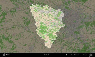 Yvelines. Fransa 'nın idari alanı koyu renk bir OpenStreetMap tarzı Fransız haritasına vurgulandı ve özetlendi