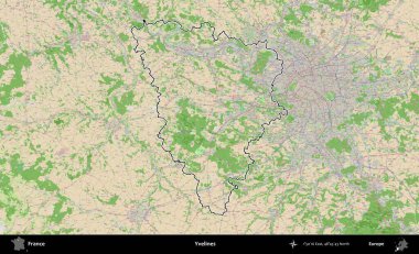 Yvelines. OpenStreetMap Fransız stili haritasında Fransa 'nın idari bölgesinin ana hatları belirlendi