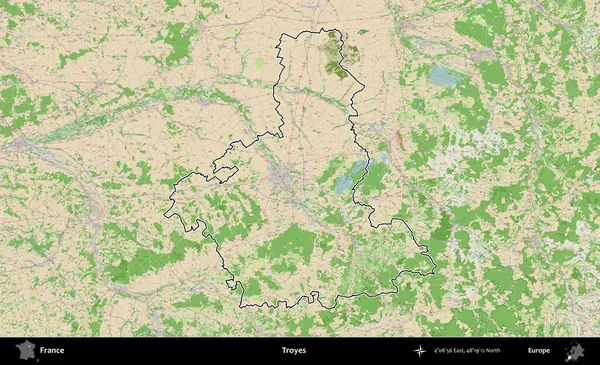 Troyes. OpenStreetMap Fransız stili haritasında Fransa 'nın idari bölgesinin ana hatları belirlendi