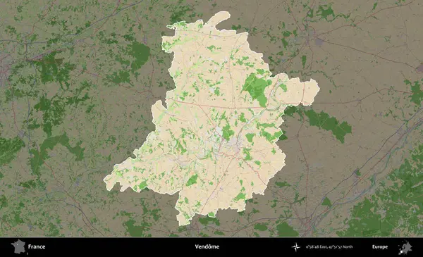 Vendome. Fransa 'nın idari alanı koyu renk bir OpenStreetMap tarzı Fransız haritasına vurgulandı ve özetlendi