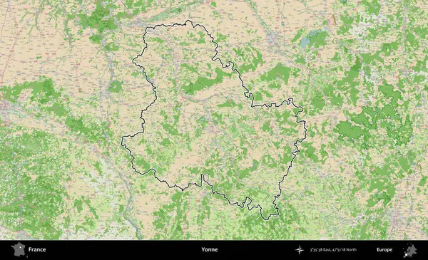 Yonne. OpenStreetMap Fransız stili haritasında Fransa 'nın idari bölgesinin ana hatları belirlendi