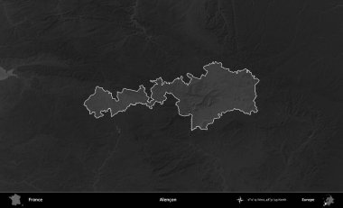 Alencon. Fransa 'nın idari alanı kararmış bir gri tonlama yükselme haritasına vurgulandı ve özetlendi