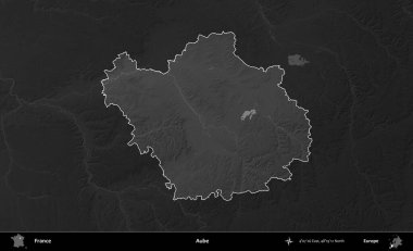 Aube. Fransa 'nın idari alanı kararmış bir gri tonlama yükselme haritasına vurgulandı ve özetlendi