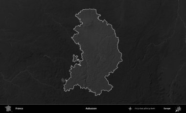 Aubusson. Fransa 'nın idari alanı kararmış bir gri tonlama yükselme haritasına vurgulandı ve özetlendi