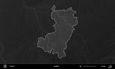 Avallon. Fransa 'nın idari alanı kararmış bir gri tonlama yükselme haritasına vurgulandı ve özetlendi