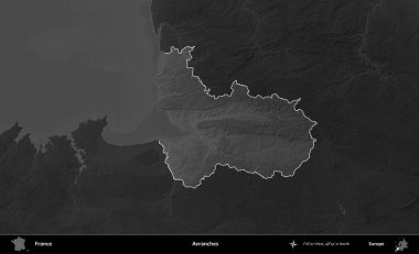 Çığ. Fransa 'nın idari alanı kararmış bir gri tonlama yükselme haritasına vurgulandı ve özetlendi