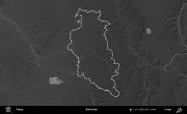 Bar-le-Duc. Gri tonlu yükseklik haritasında Fransa 'nın idari bölgesinin ana hatları çizilmiş
