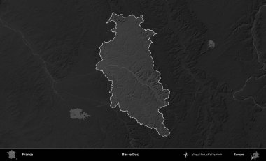 Bar-le-Duc. Fransa 'nın idari alanı kararmış bir gri tonlama yükselme haritasına vurgulandı ve özetlendi