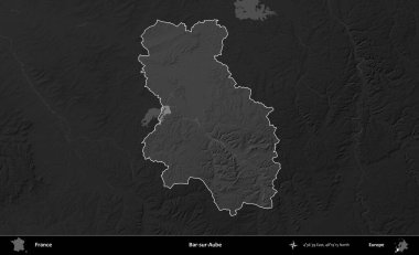 Bar-sur-Aube. Fransa 'nın idari alanı kararmış bir gri tonlama yükselme haritasına vurgulandı ve özetlendi