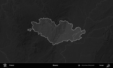 Beaune. Fransa 'nın idari alanı kararmış bir gri tonlama yükselme haritasına vurgulandı ve özetlendi